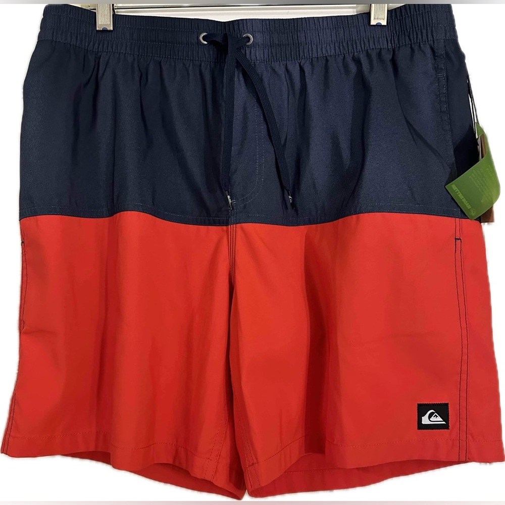 NWT Quiksilver Butt Logo 17 inch Volley Trunks, 4way stretch, recycled polyester